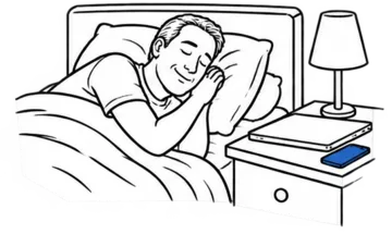 Un señor duerme feliz con el portátil cerrado